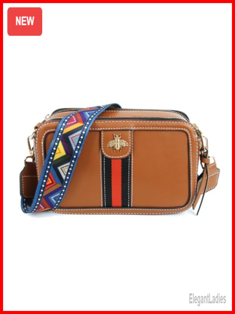 Bee Crossbody Bag Shoulder Purse Faux Leather Camera Clutch Wide Strap